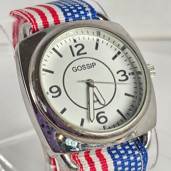 Gossip Quartz Watch White Dial 39mm Case Red White Blue Fabric Band Tested - Picture 14 of 15